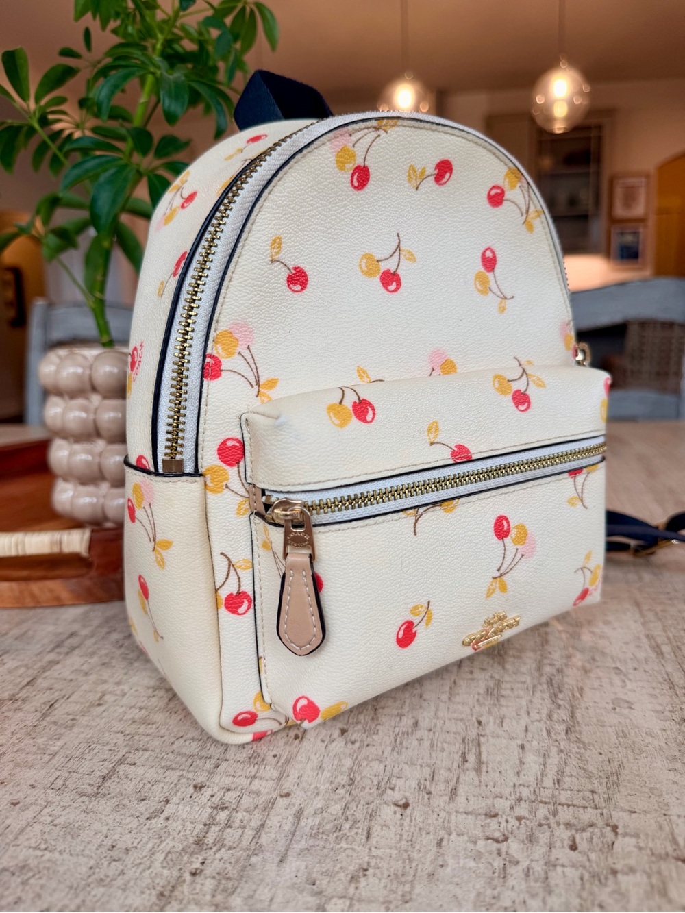 Coach Court Backpack With Cherry Print Cream & Red